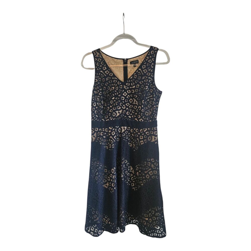 The Limited Dress Size 2 Navy Blue Lace Eyelet A-Line Flare Career Cocktail